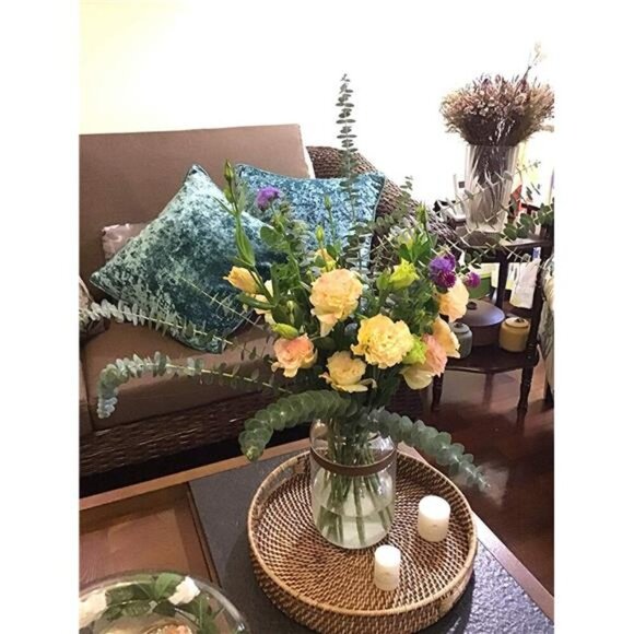 13.8 inch Rattan Tray, Round Wicker Tray with Cut-Out Handles,Woven Serving Tray - Picture 5 of 7